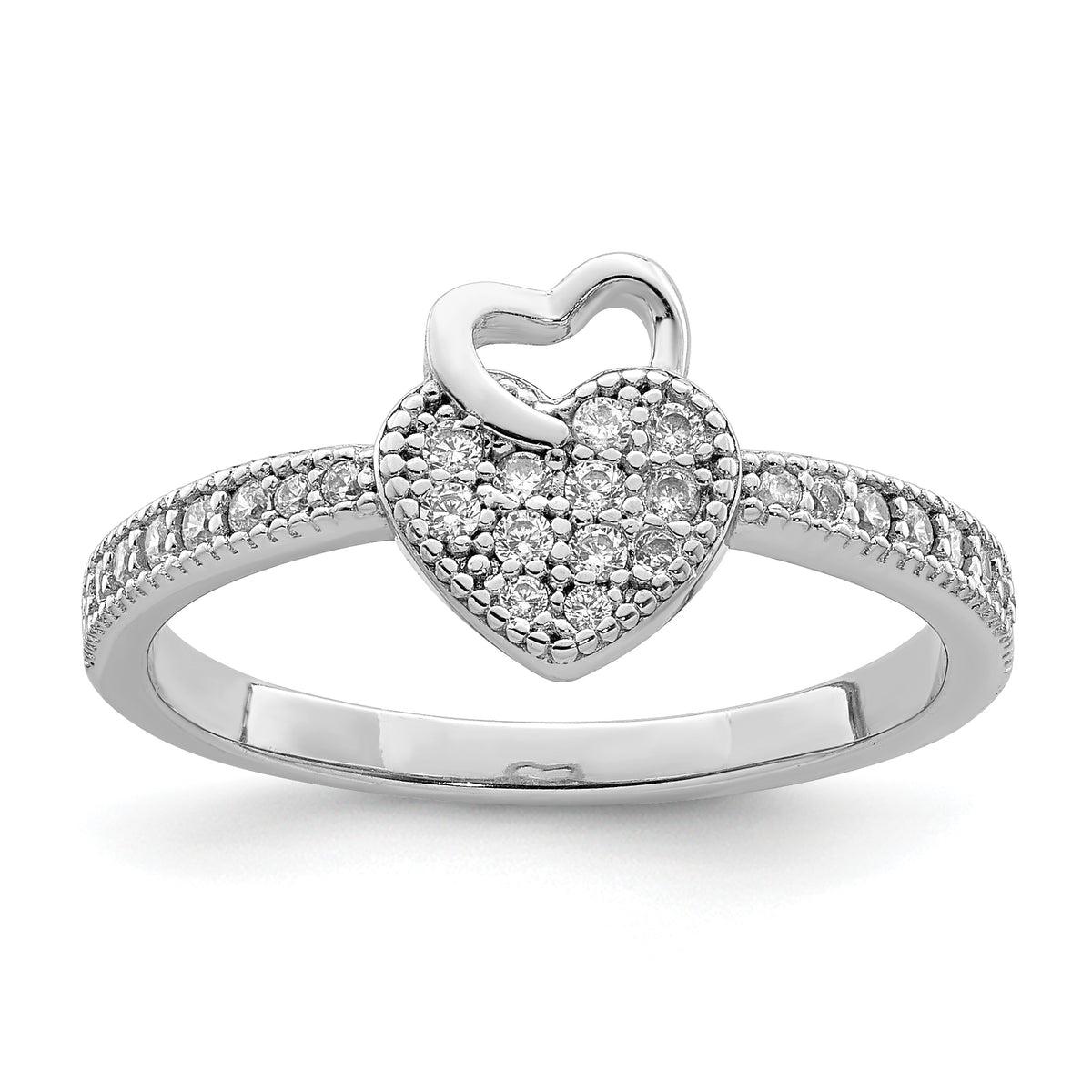 Sterling Silver Hearts Rhodium plated CZ Ring