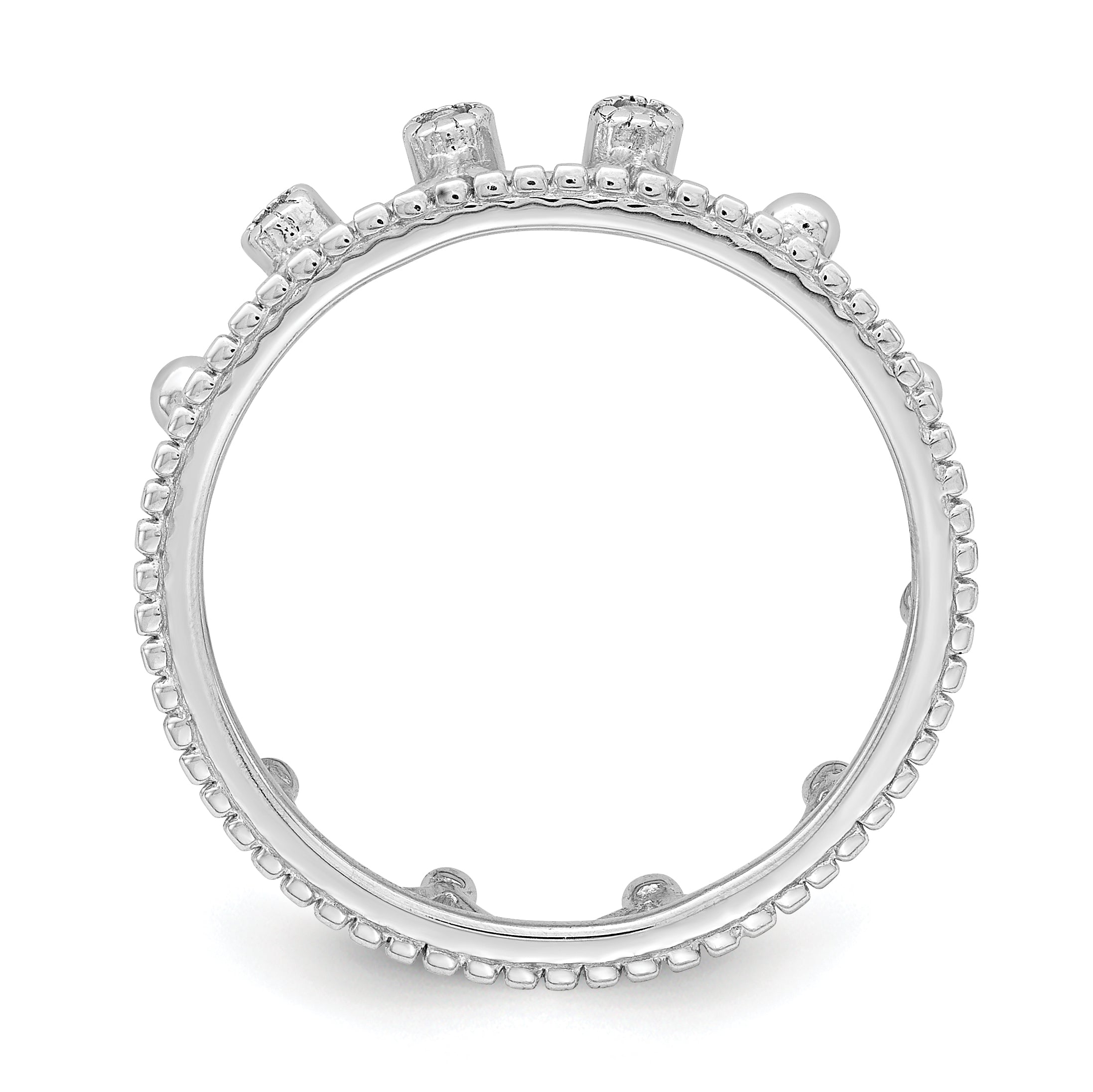 Sterling Silver Rhodium-Plated CZ Crown Ring