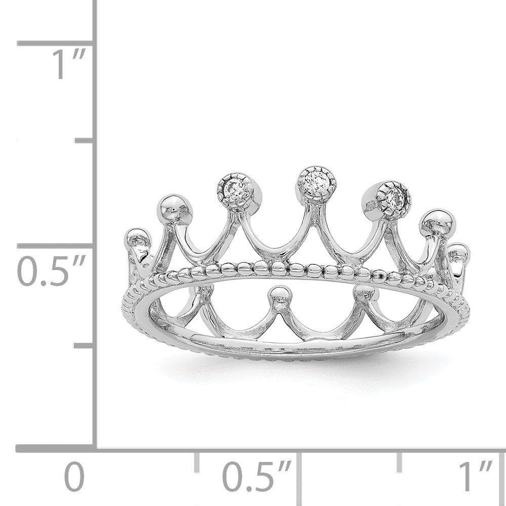 Sterling Silver Rhodium-Plated CZ Crown Ring