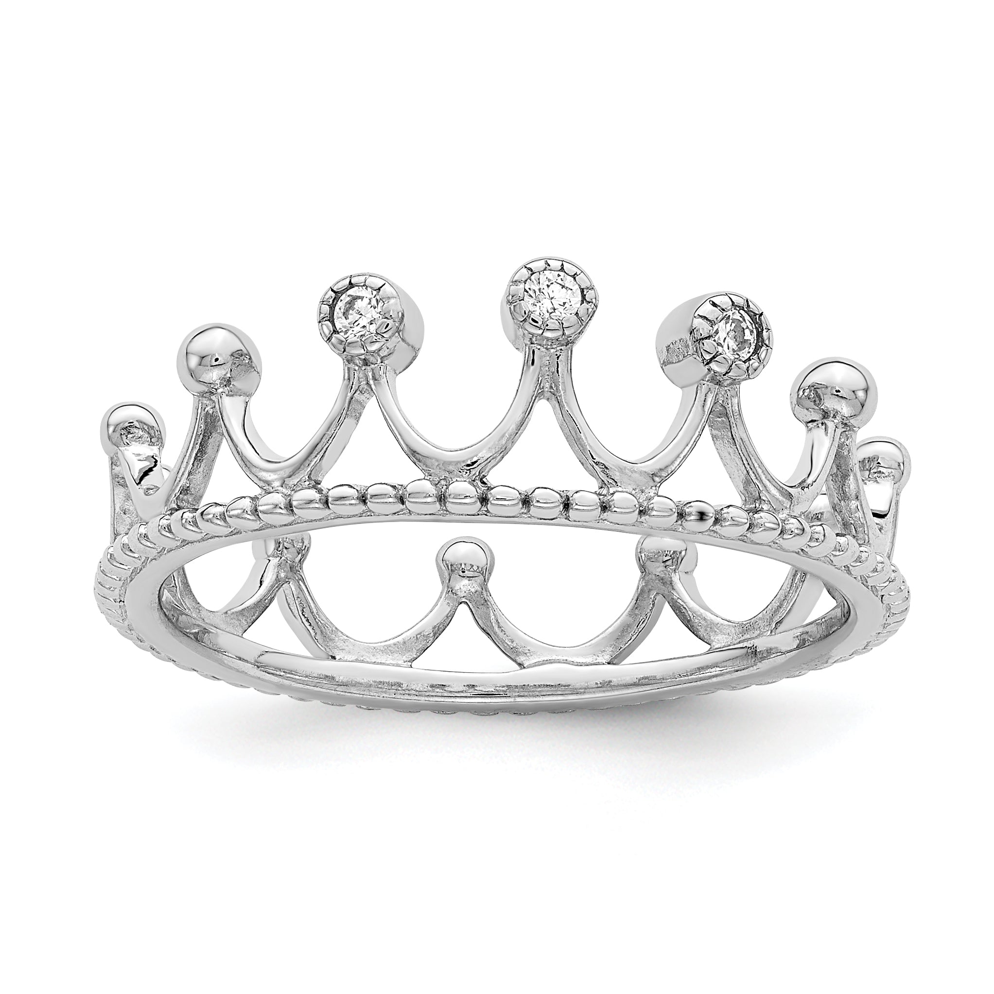 Sterling Silver Rhodium-Plated CZ Crown Ring