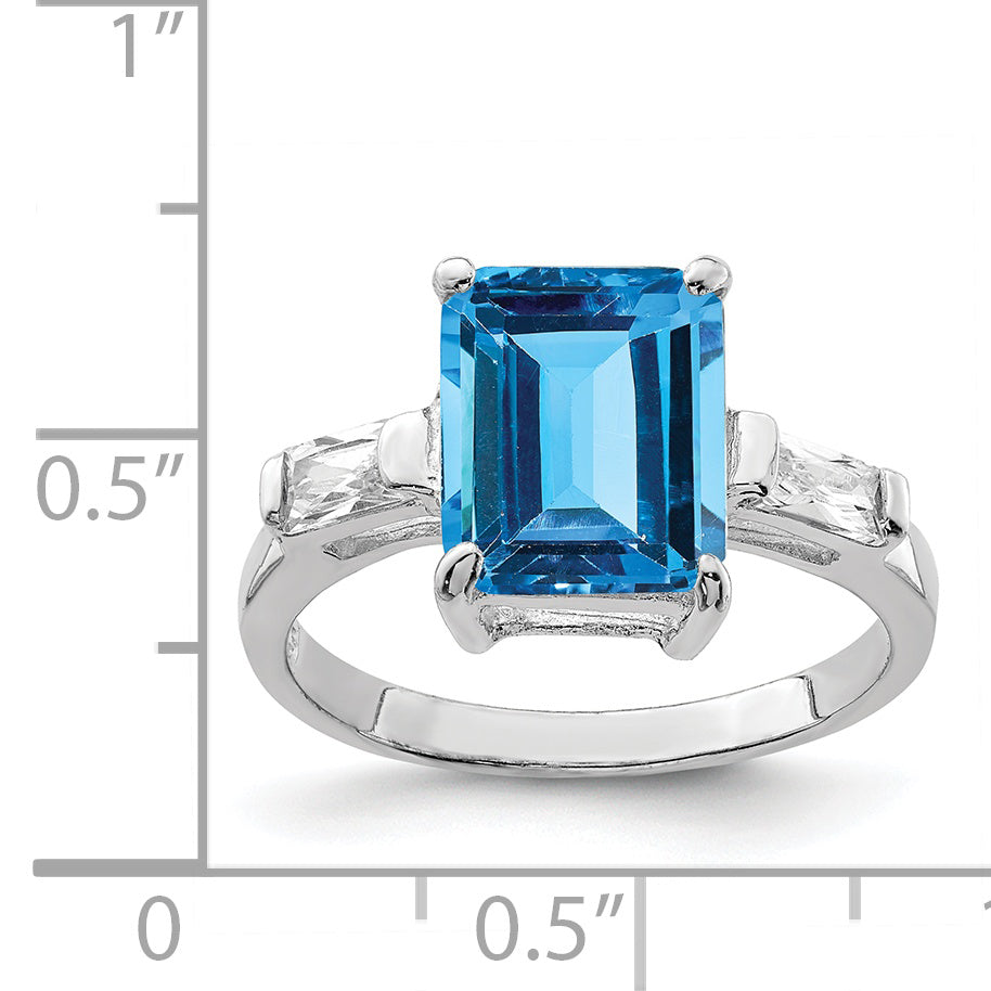 Sterling Silver Rhodium Blue Topaz Ring