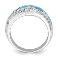 Sterling Silver Rhodium-plated Triangle Lab Created Blue Opal & CZ Ring