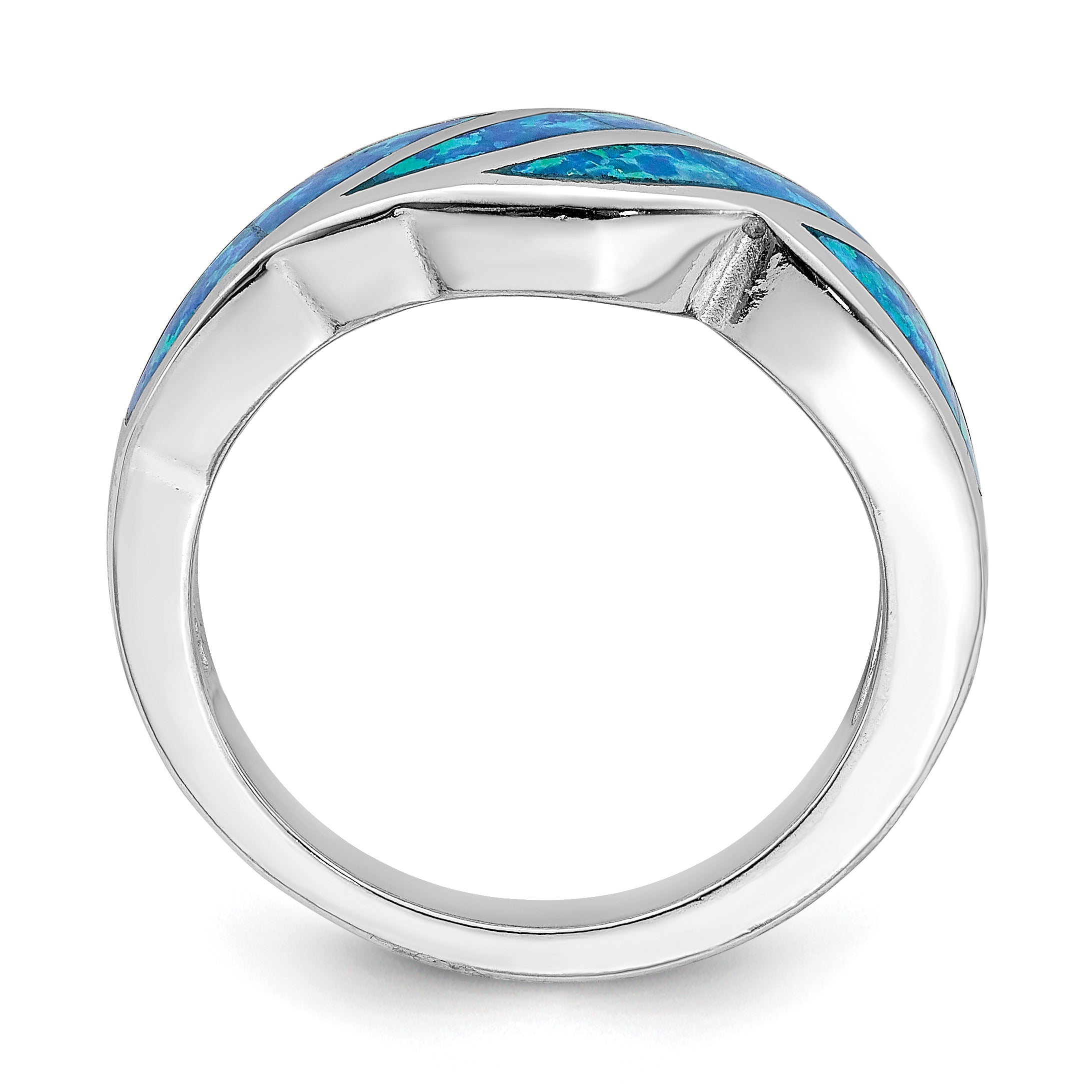 Sterling Silver Rhodium-plated Created Blue Opal Inlay Ring