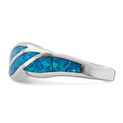 Sterling Silver Rhodium-plated Created Blue Opal Inlay Ring