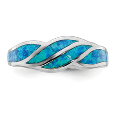 Sterling Silver Rhodium-plated Created Blue Opal Inlay Ring