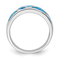 Sterling Silver Rhodium-plated Geometric Lab Created Blue Opal Ring