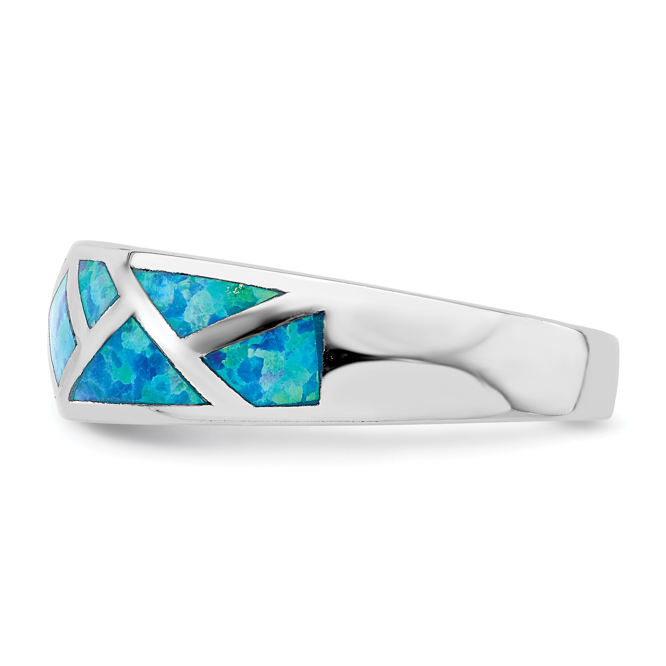 Sterling Silver Rhodium-plated Geometric Lab Created Blue Opal Ring