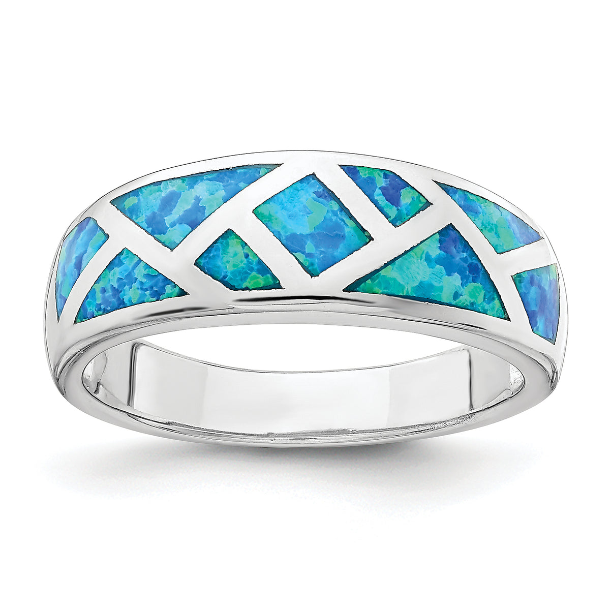 Sterling Silver Rhodium-plated Geometric Lab Created Blue Opal Ring