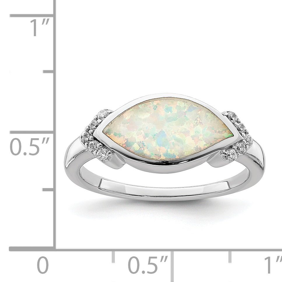 Sterling Silver Rhodium-plated Marquise Lab created Opal & CZ Ring