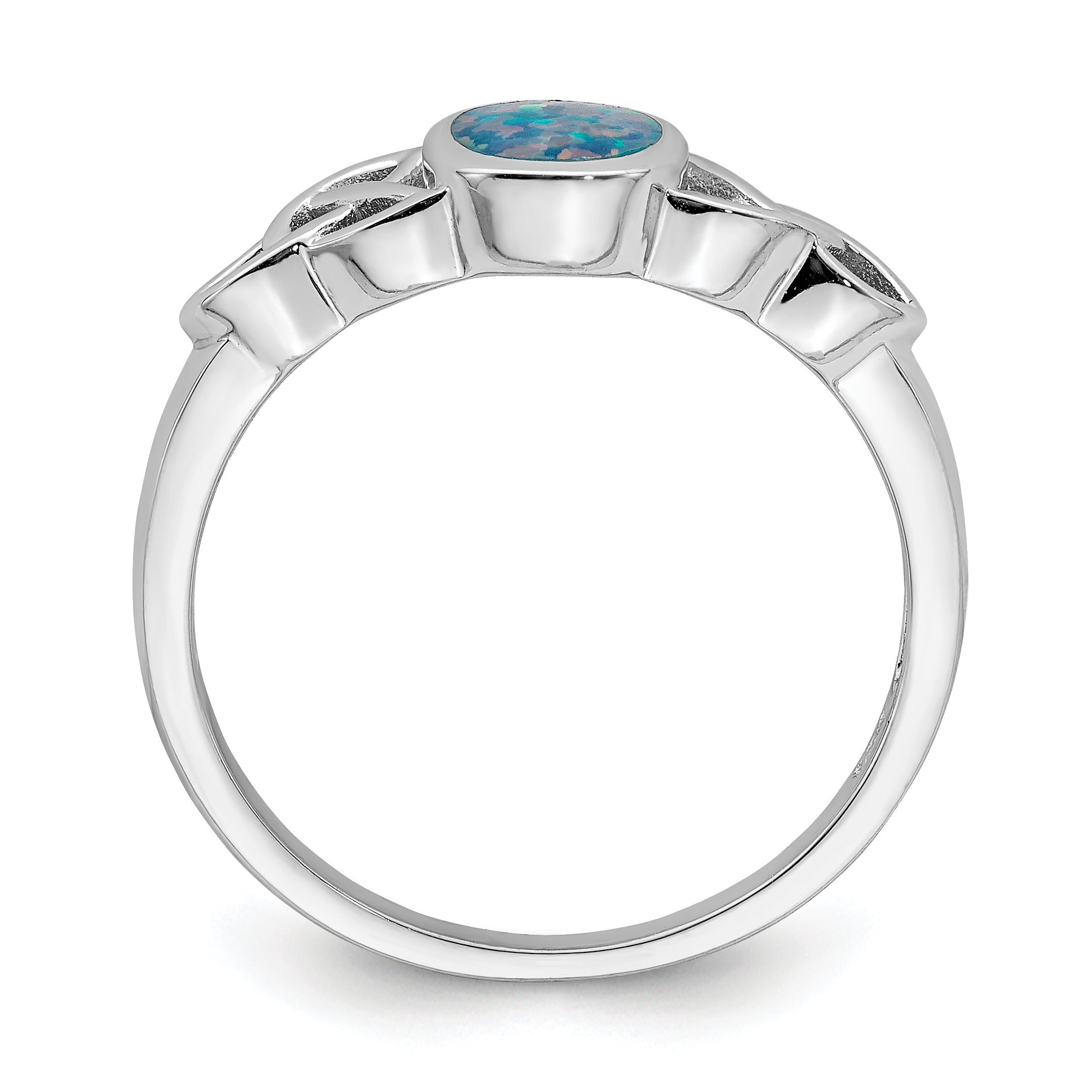 Sterling Silver Rhodium-plated Lab Created Opal Ring