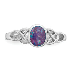 Sterling Silver Rhodium-plated Lab Created Opal Ring