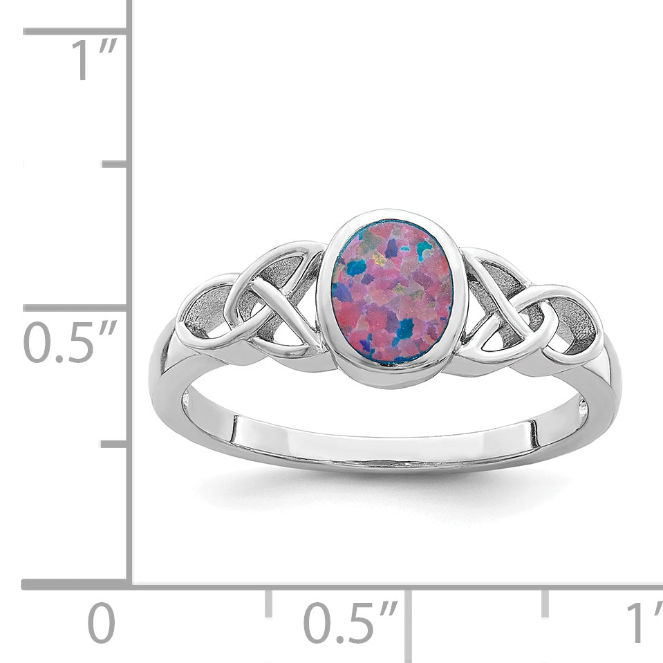 Sterling Silver Rhodium-plated Lab Created Opal Ring