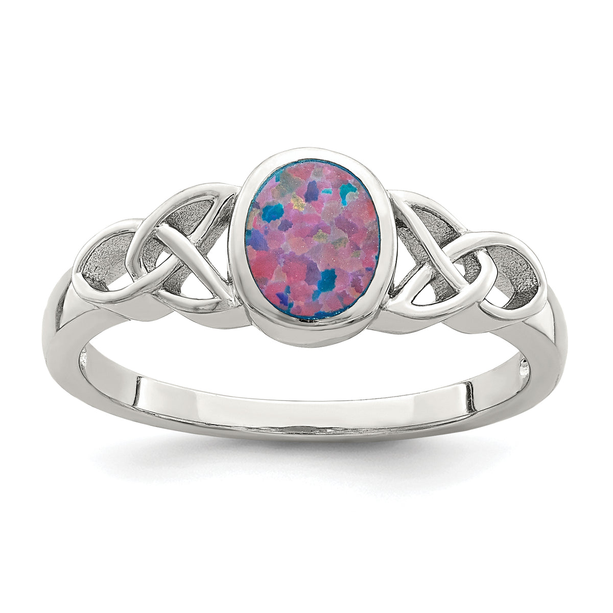 Sterling Silver Rhodium-plated Lab Created Opal Ring