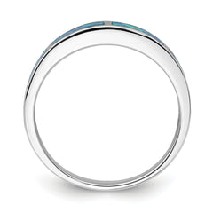 Sterling Silver Rhodium-plated Lab Created Blue Opal Inlay Band