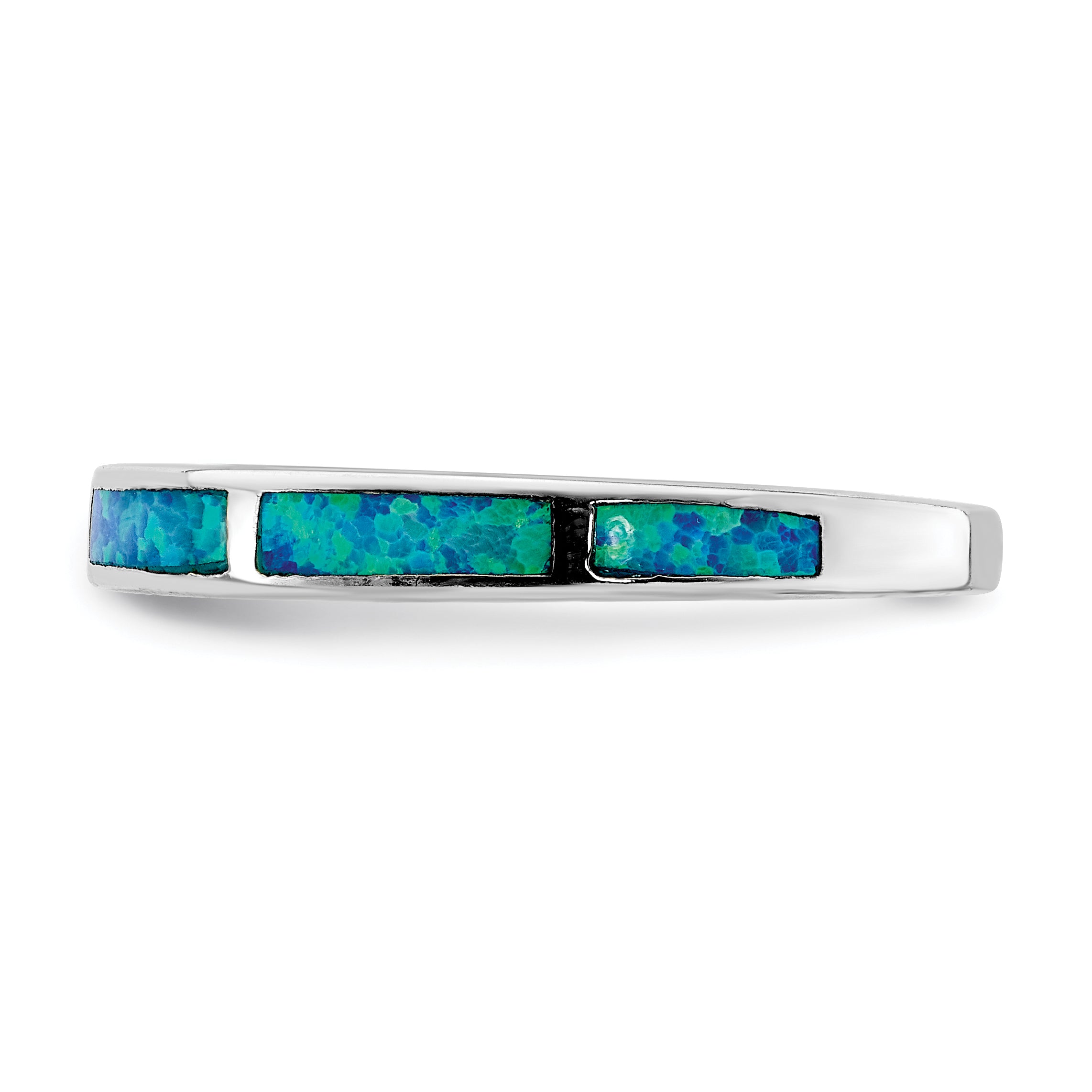 Sterling Silver Rhodium-plated Lab Created Blue Opal Inlay Band