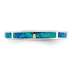 Sterling Silver Rhodium-plated Lab Created Blue Opal Inlay Band