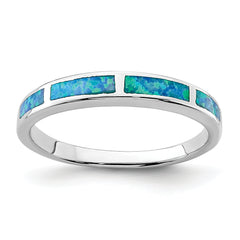 Sterling Silver Rhodium-plated Lab Created Blue Opal Inlay Band