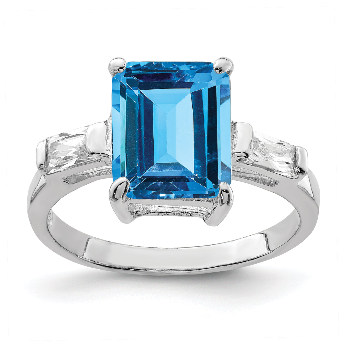 Sterling Silver Rhodium Blue Topaz Ring