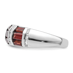 Sterling Silver Rhodium-plated Baguette Garnet & White Topaz Ring