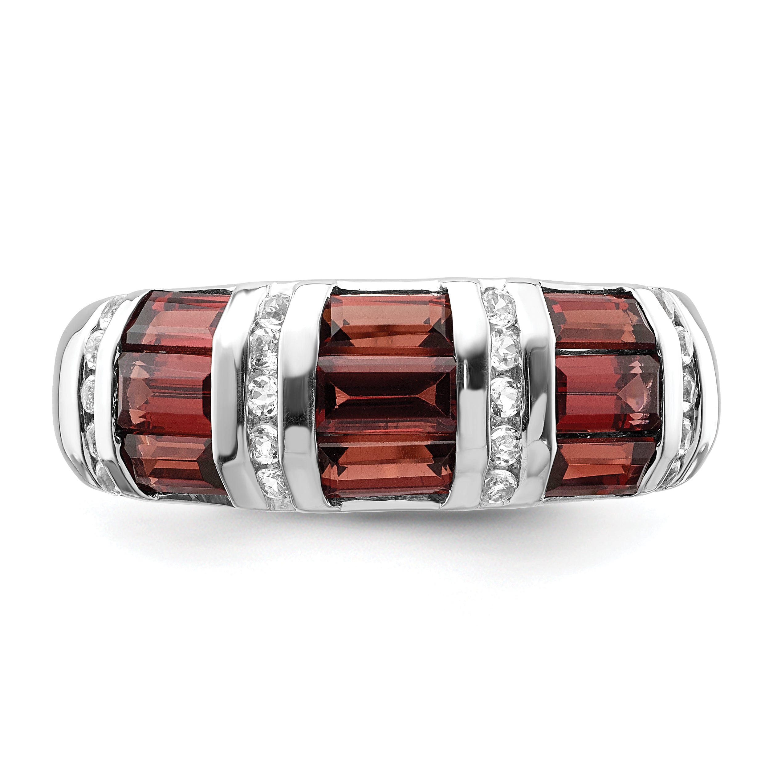 Sterling Silver Rhodium-plated Baguette Garnet & White Topaz Ring