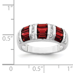 Sterling Silver Rhodium-plated Baguette Garnet & White Topaz Ring