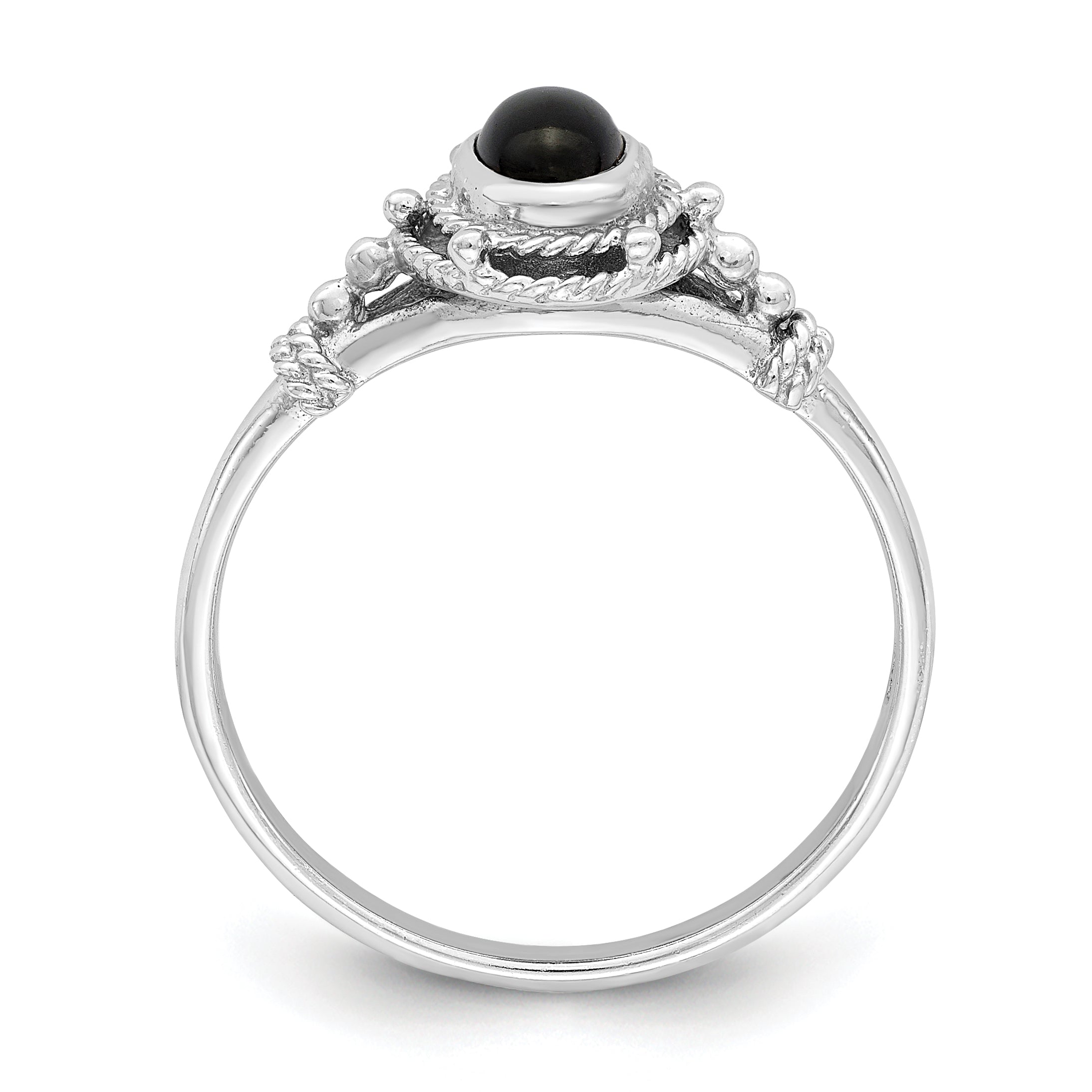 Sterling Silver Rhodium-plated with Black Oval Onyx Stone Ring