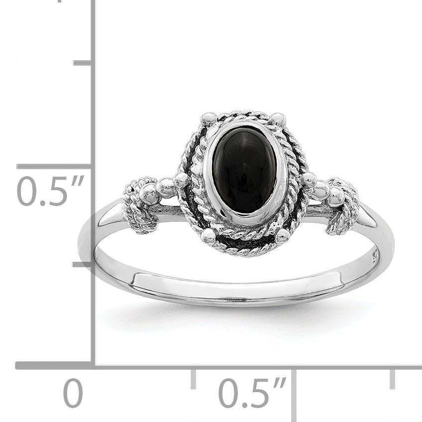 Sterling Silver Rhodium-plated with Black Oval Onyx Stone Ring