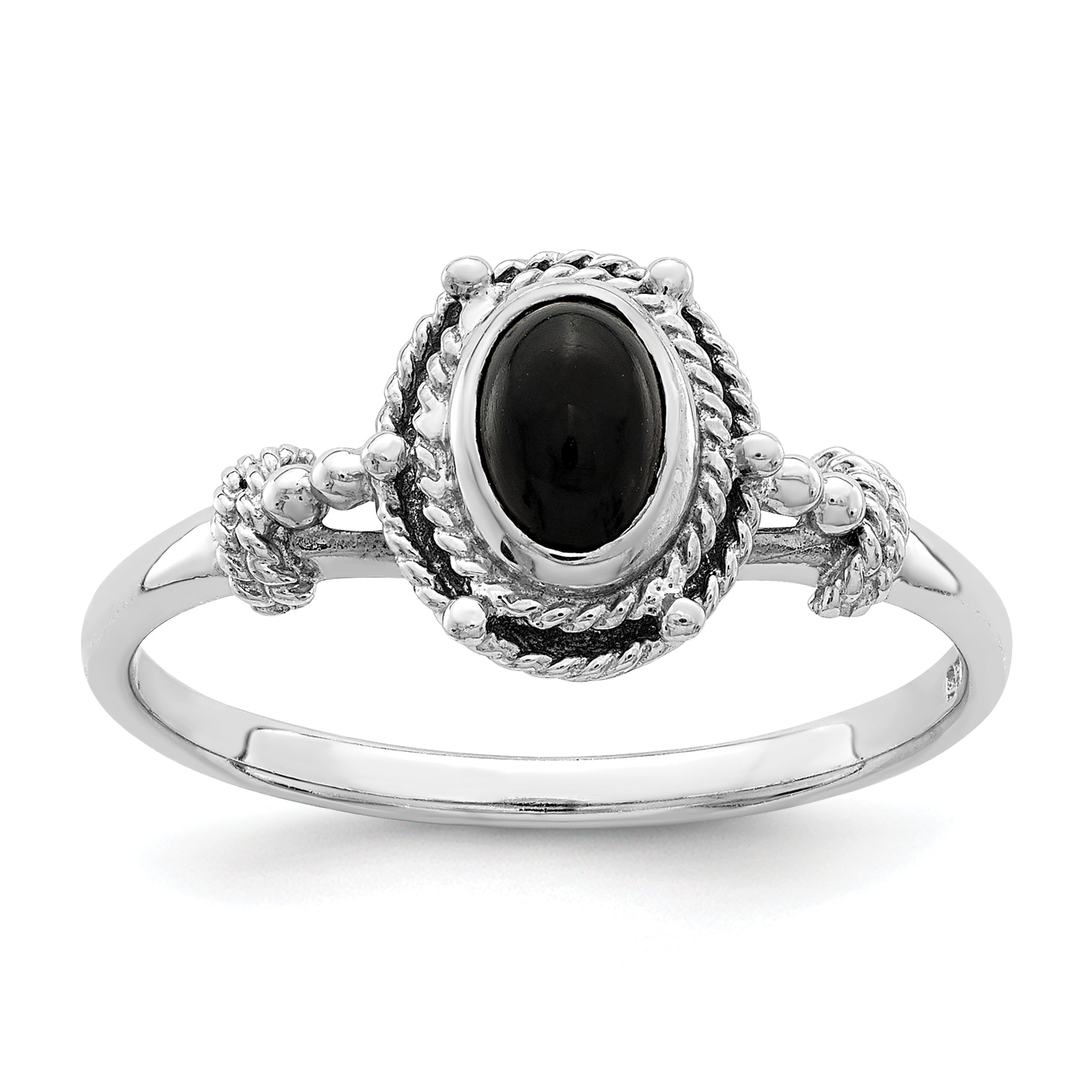 Sterling Silver Rhodium-plated with Black Oval Onyx Stone Ring