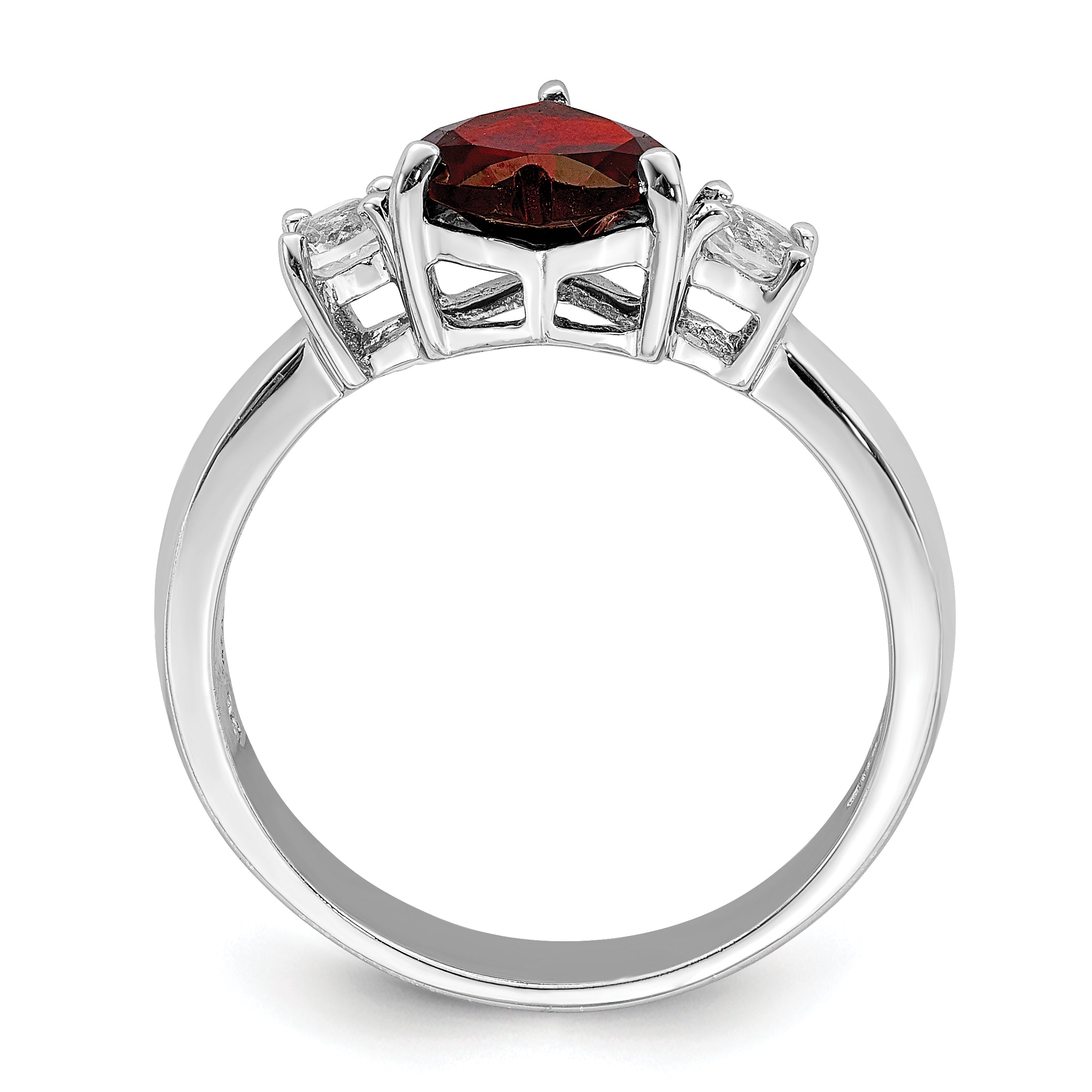 Sterling Silver Rhodium-plated Heart Garnet & White Topaz Ring