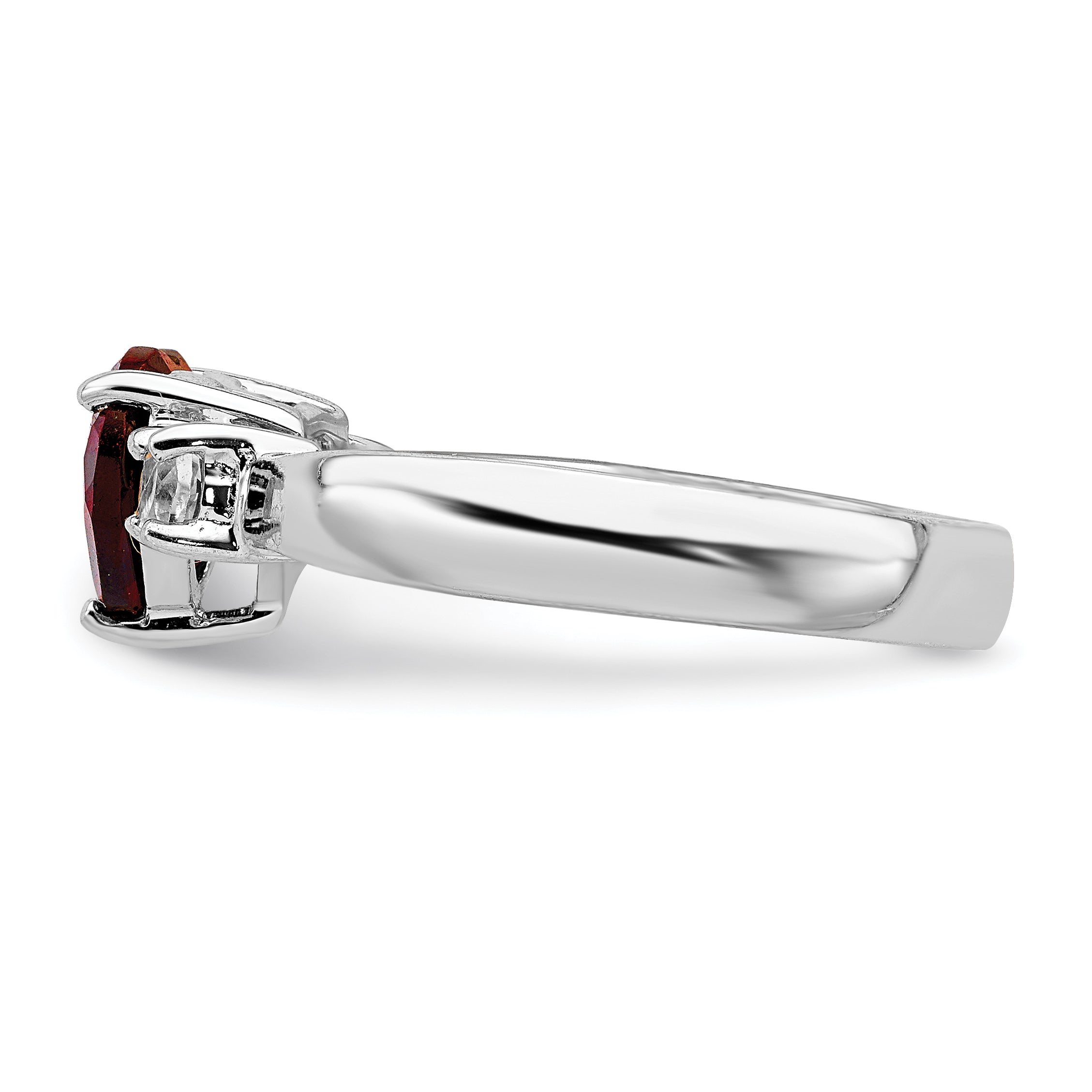 Sterling Silver Rhodium-plated Heart Garnet & White Topaz Ring