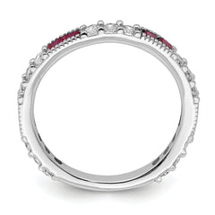 Sterling Silver Rhodium-plated Created Ruby and Round CZ Band