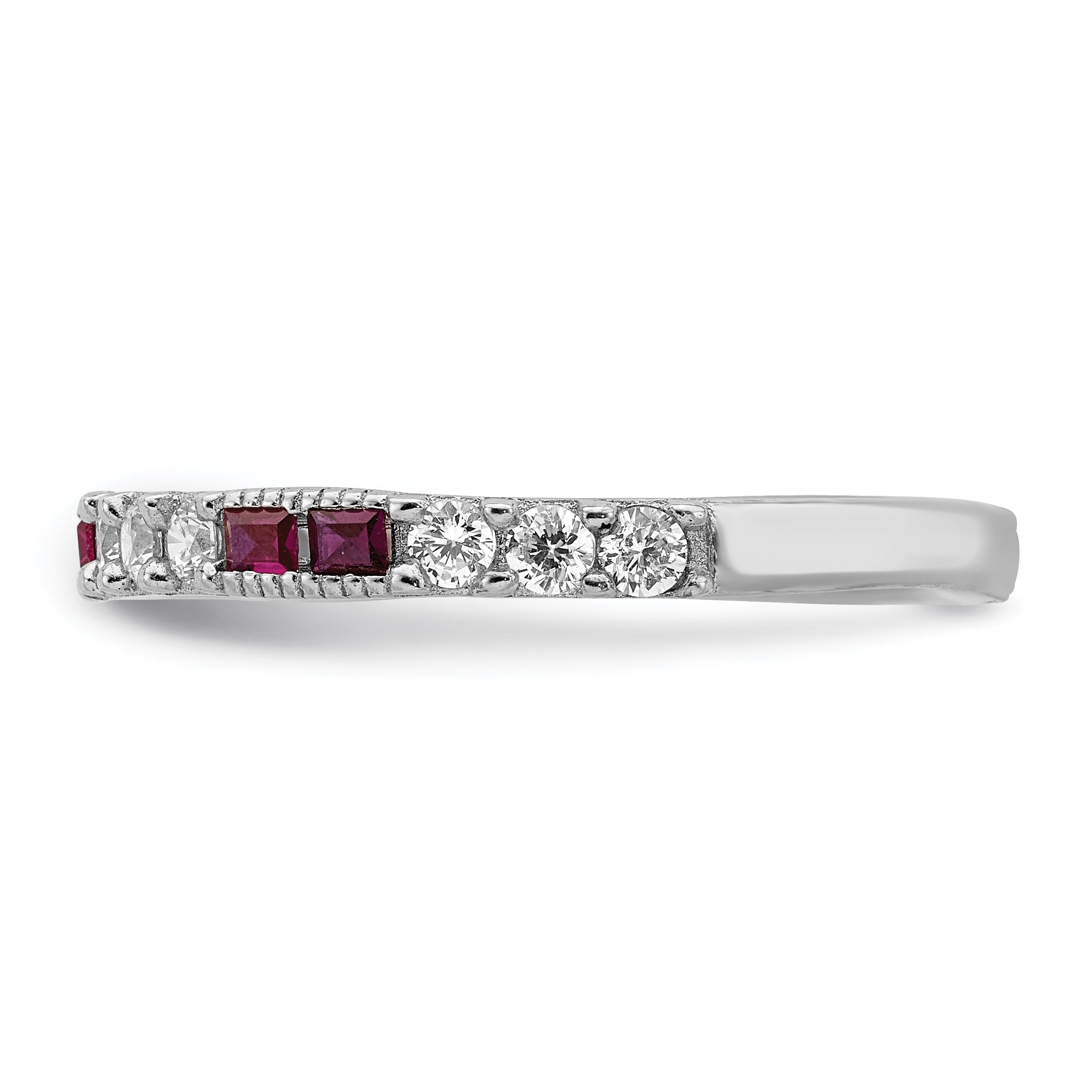 Sterling Silver Rhodium-plated Created Ruby and Round CZ Band