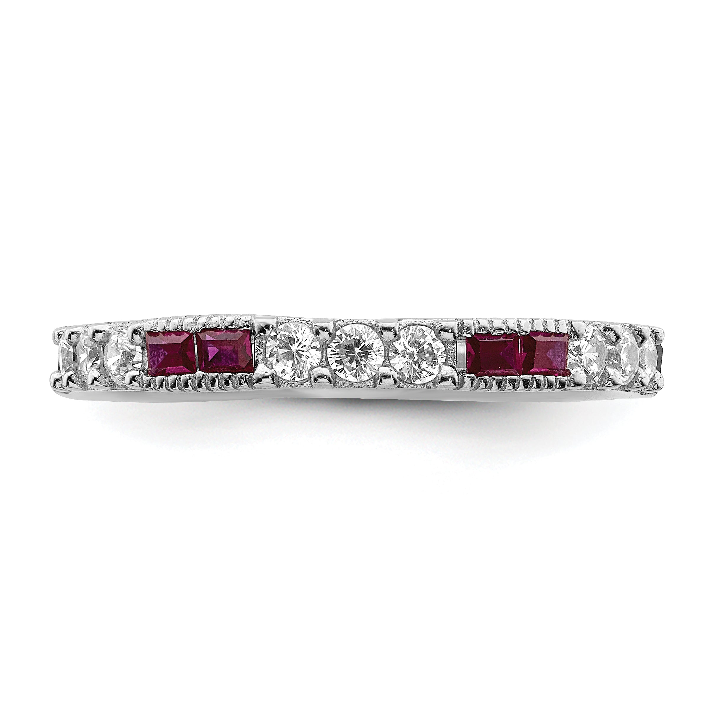 Sterling Silver Rhodium-plated Created Ruby and Round CZ Band