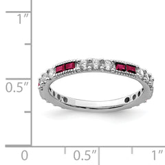 Sterling Silver Rhodium-plated Created Ruby and Round CZ Band