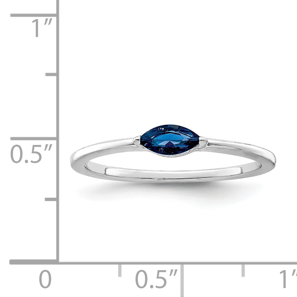 Sterling Silver Rhodium Plated Blue CZ Ring