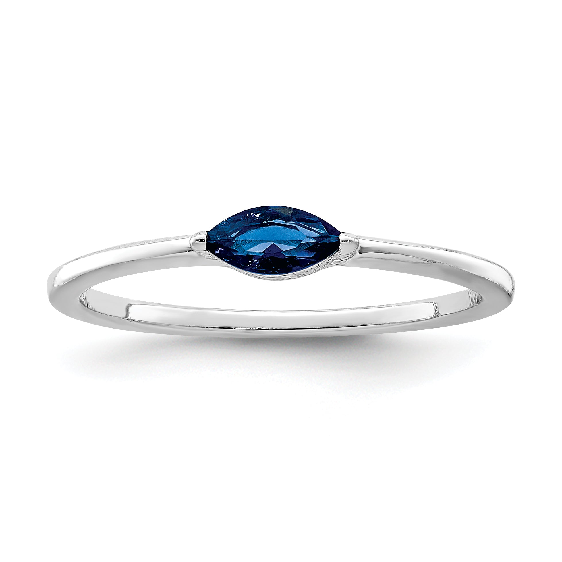 Sterling Silver Rhodium Plated Blue CZ Ring