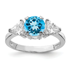 Sterling Silver Rhodium Ring WithBlue Topaz