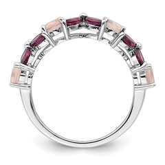 Sterling Silver Rhodium-plated Rose Quartz & Rhodolite Ring