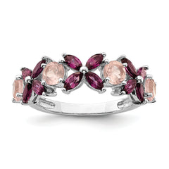 Sterling Silver Rhodium-plated Rose Quartz & Rhodolite Ring