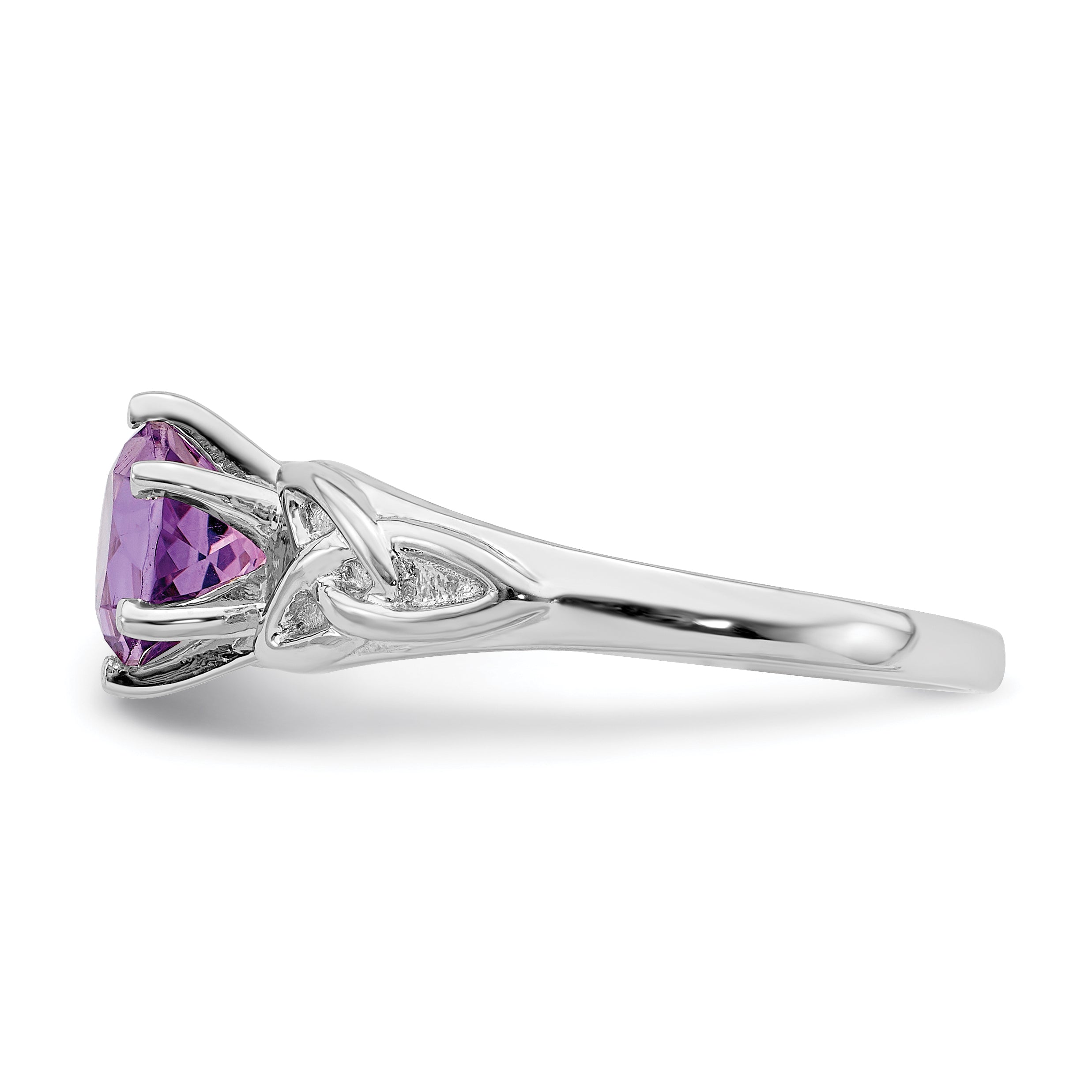 Sterling Silver Rhodium-plated Amethyst Celtic Trinity Ring