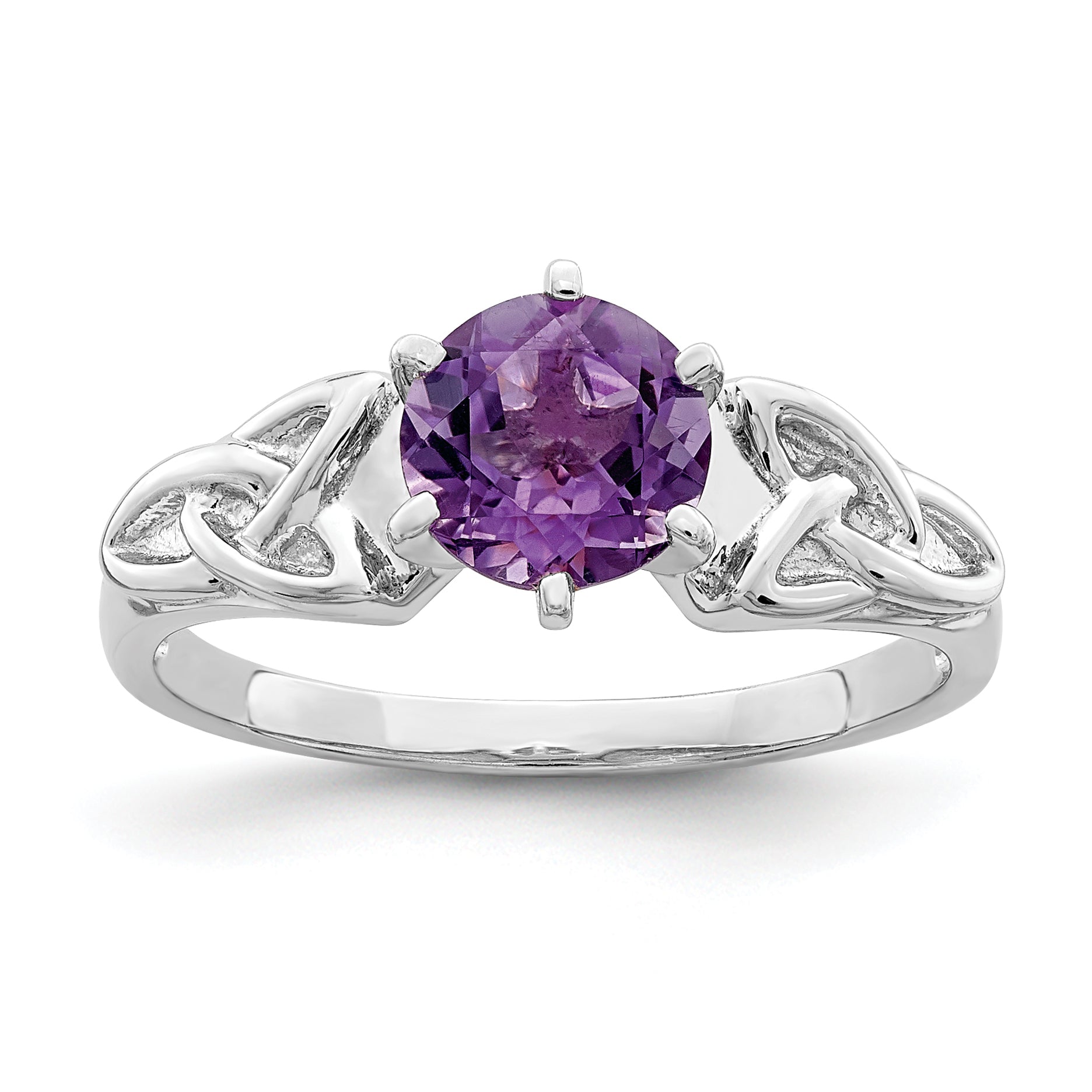 Sterling Silver Rhodium-plated Amethyst Celtic Trinity Ring