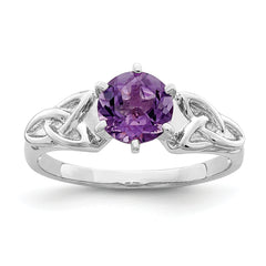 Sterling Silver Rhodium-plated Amethyst Celtic Trinity Ring