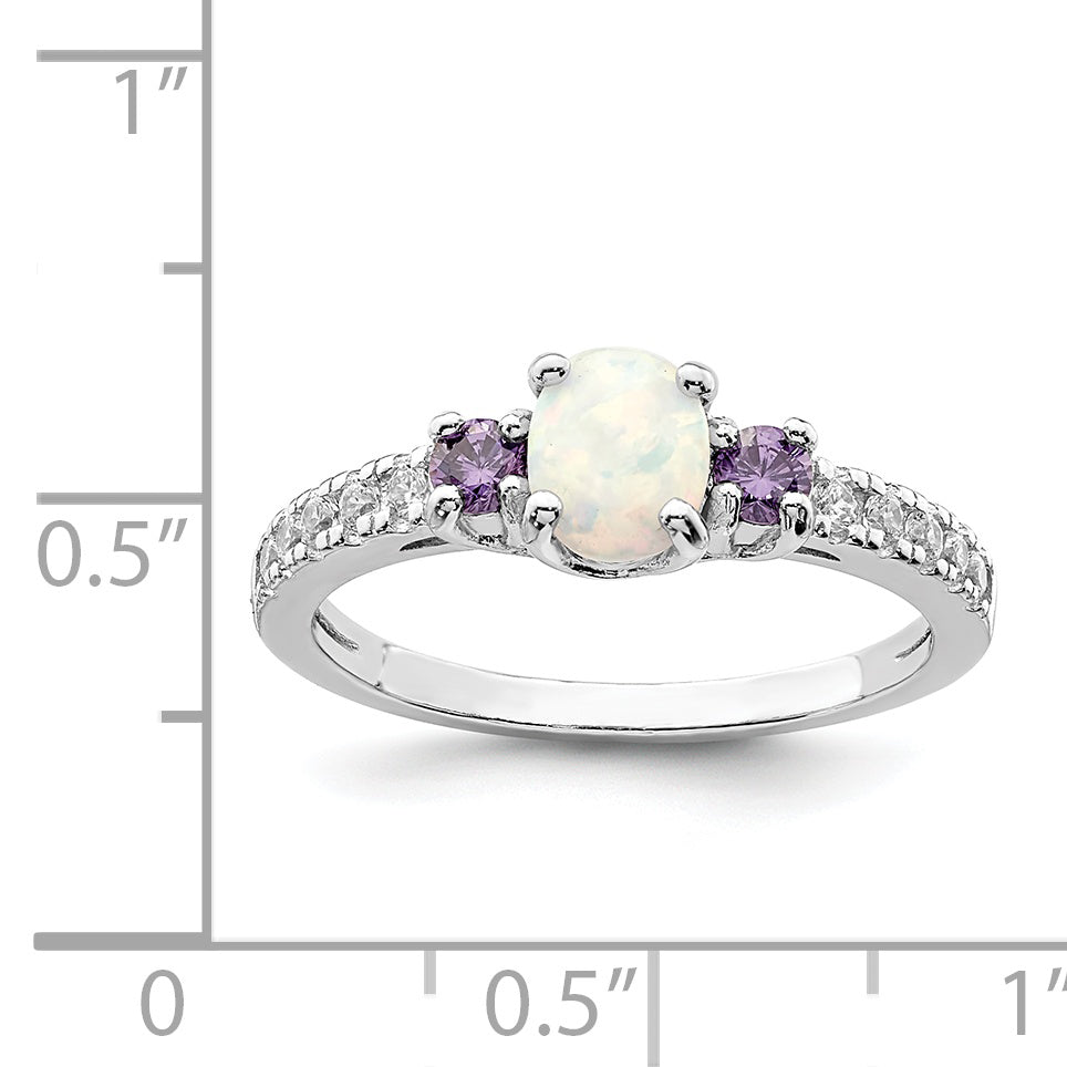 Sterling Silver Rhodium-plated Lab Created Opal/CZ Ring