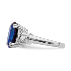 Sterling Silver Rhodium-plated Created Blue Sapphire and CZ Ring