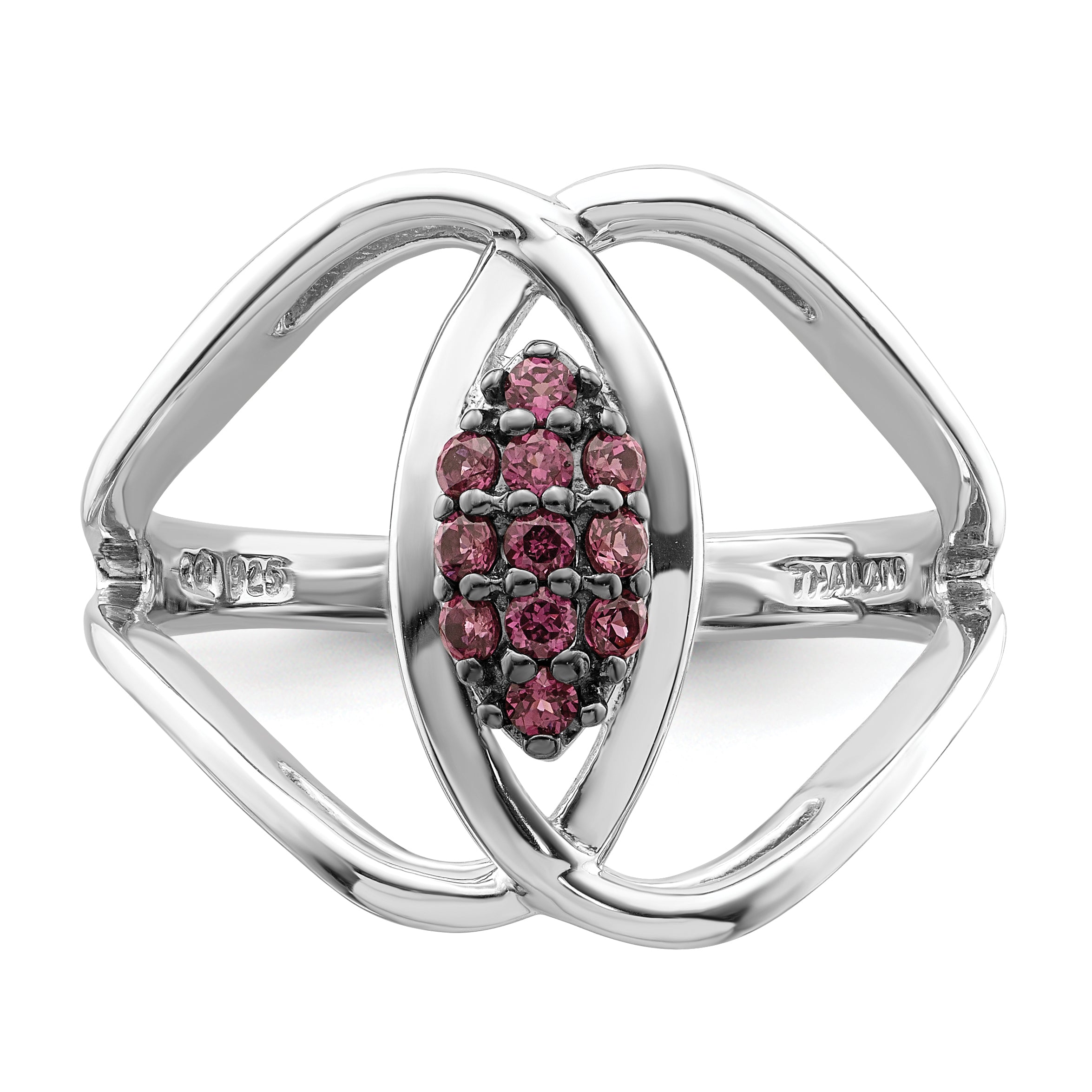 Sterling Silver Rhod-plat Rhodolite Garnet Ring