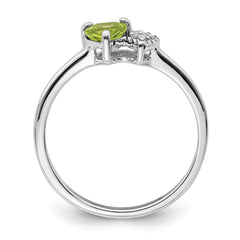 Sterling Silver Rhodium-plated Polished Peridot and Diamond Ring