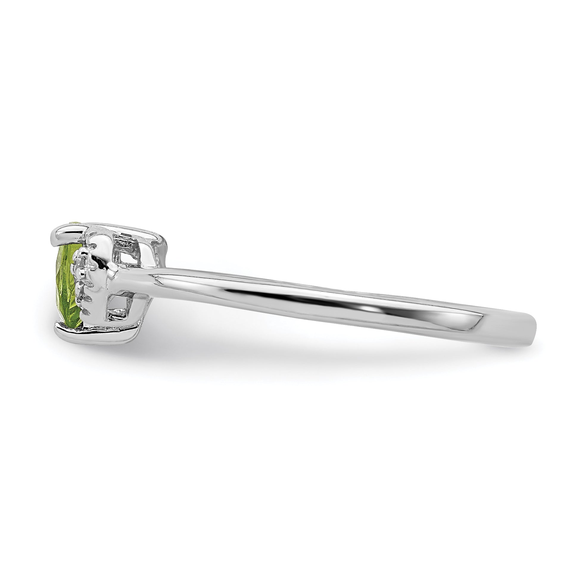 Sterling Silver Rhodium-plated Polished Peridot and Diamond Ring