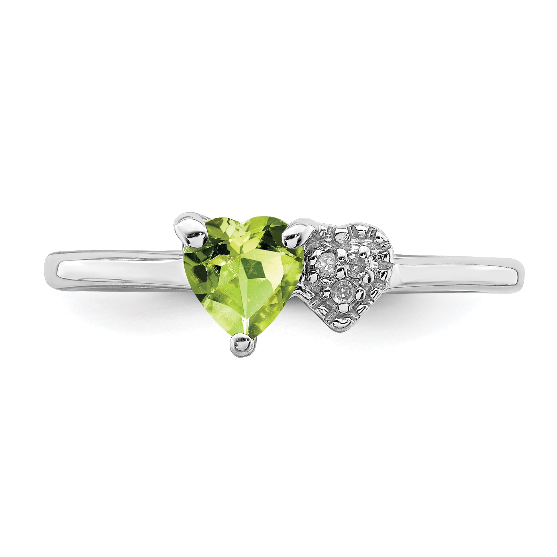 Sterling Silver Rhodium-plated Polished Peridot and Diamond Ring