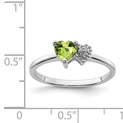 Sterling Silver Rhodium-plated Polished Peridot and Diamond Ring