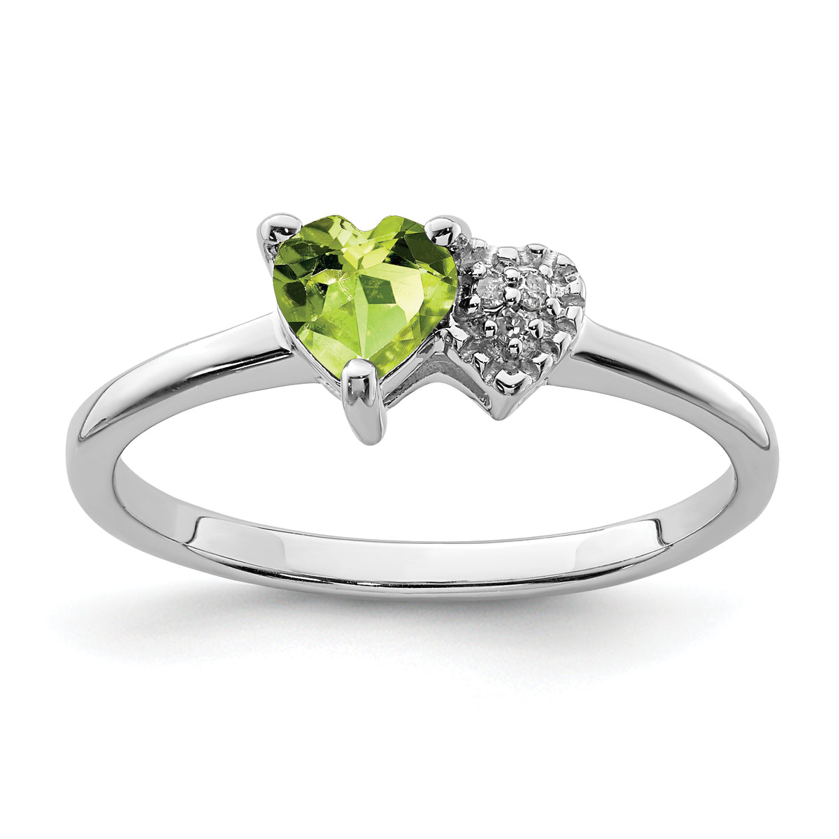 Sterling Silver Rhodium-plated Polished Peridot and Diamond Ring